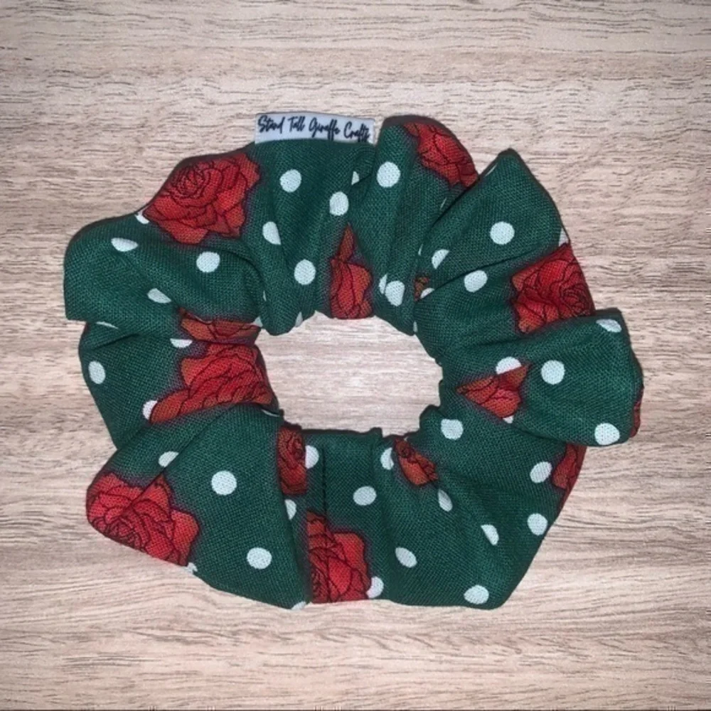 $7ea or 3/$15 Pinup girl roses green hair Scrunchie new
